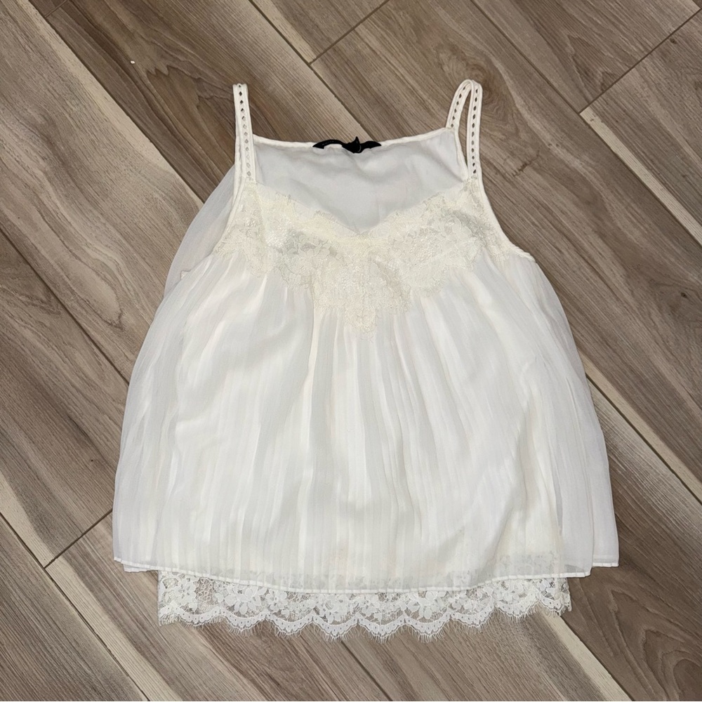 White House Black Market cream Lace Trim Blouse